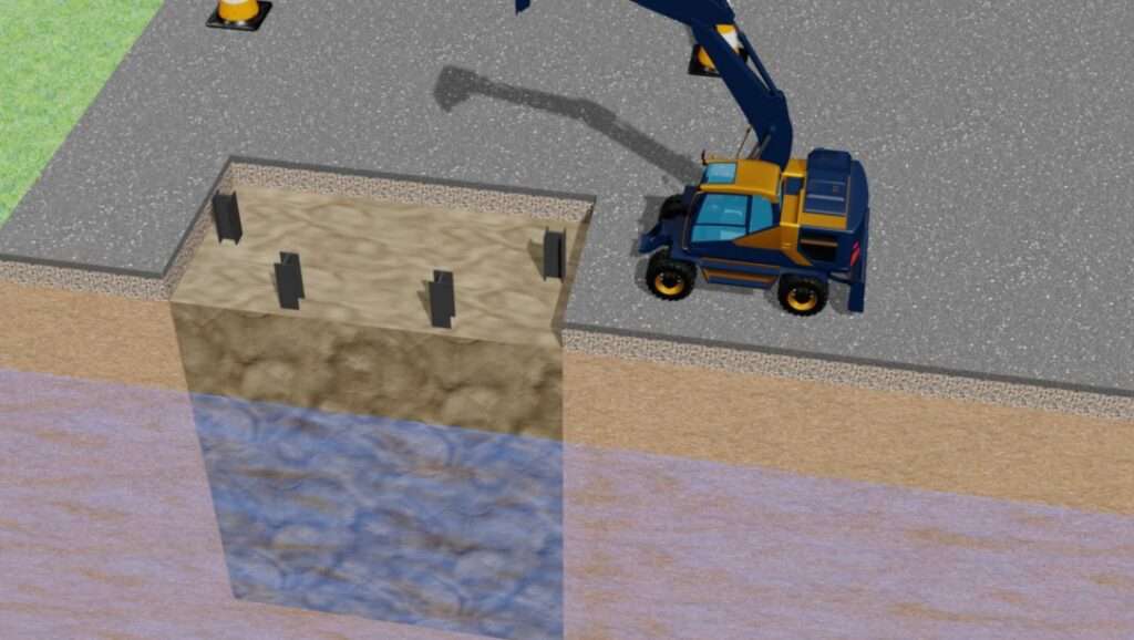 Herstellung wasserdichter Baugrube aus FLüssigboden RSS Wand als Ziel