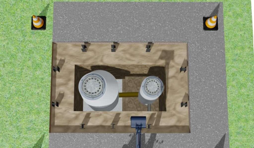 Abschließender Schritt aus technologischer Planung - Schächtes etzen in Baugrube