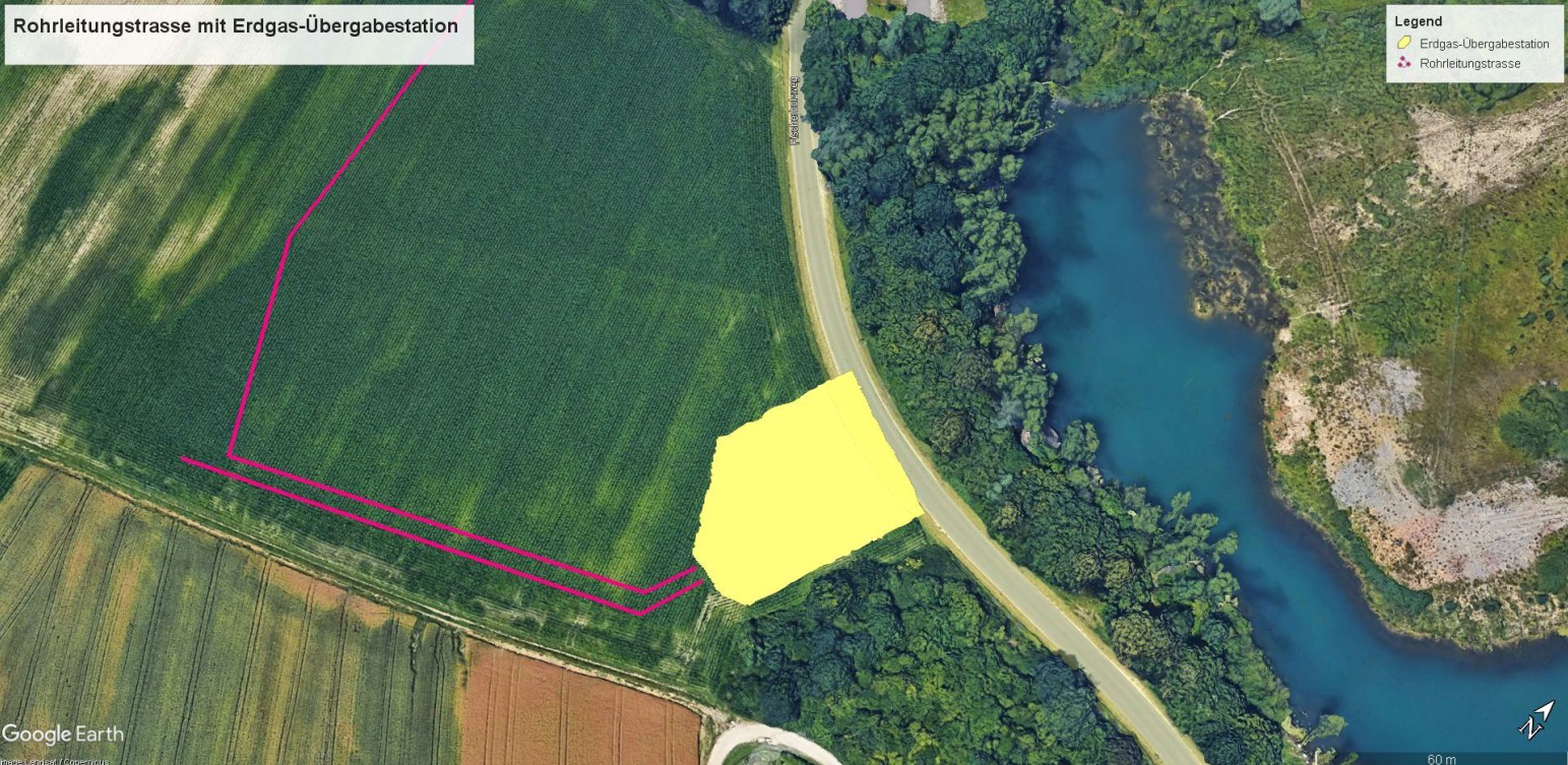 Lage geplante Gastrasse mit Übergabestation