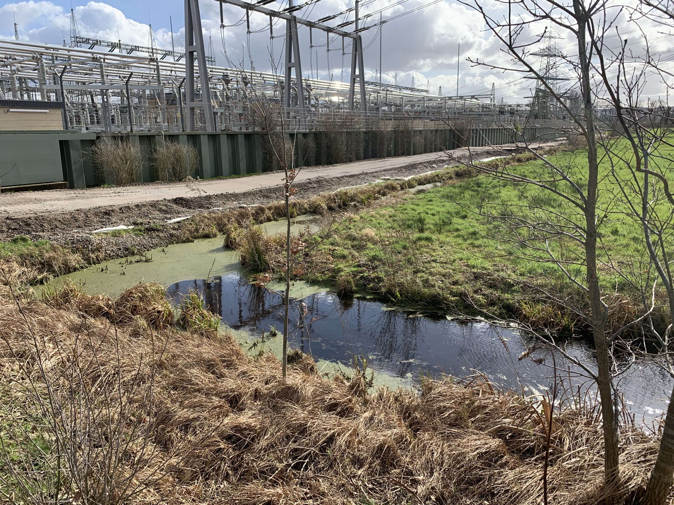 Ausgangssituation Entwässerungsgraben vor dem Umspannwerk im Marschland