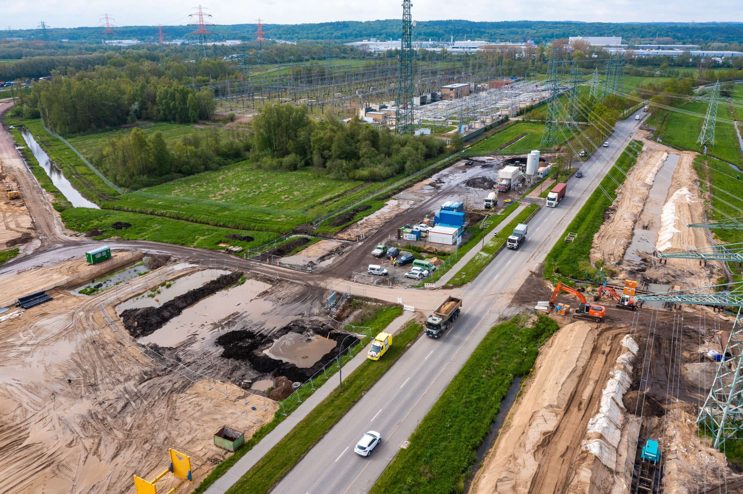 Ausgangssituation Luftbild Trassenkorridor zwischen Umspannwerk und Straße