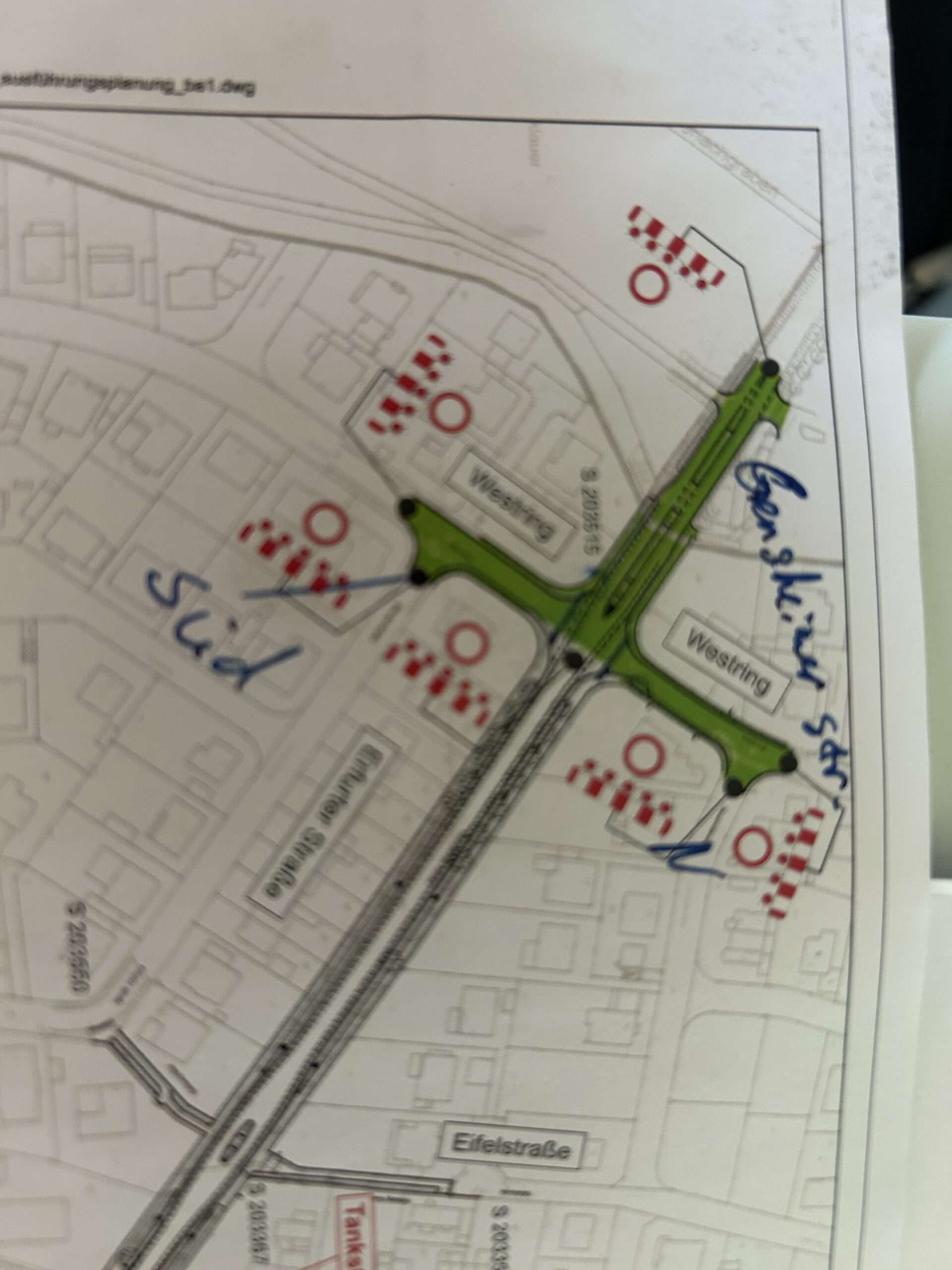 Lageplan Verkehrsführung Bauphase 2 Kreuzungsbereich Westring und Geinsheimer Straße